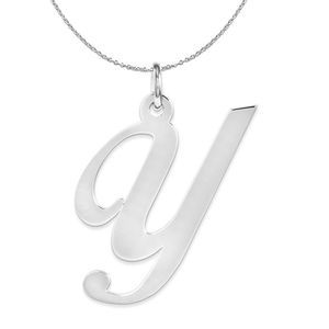 Silver, Ella Collection, LG Fancy Script Initial Y Necklace - 18 In